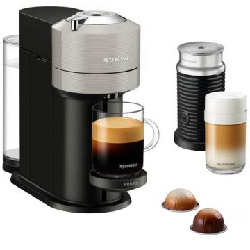 Espressor cu capsule Nespresso Krups XN911B10 Vertuo Next  + Aeroccino, 1500 W, 1.1 L, Control prin Bluetooth si Wi-FI, Tehnologie Centrifusion, Gri/Negru