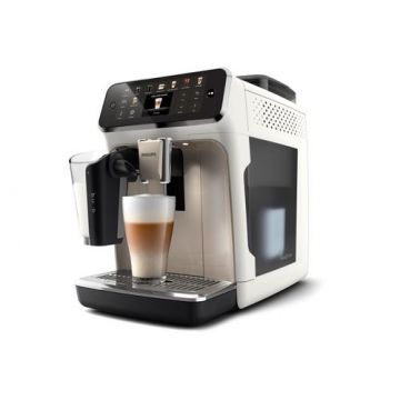 Espressor automat Philips EP5543/90 seria 5500, 1500 W, 15 bari, solutie de lapte LatteGO, 20 bauturi, Ecran tactil, Tehnologie SilentBrew, rasnita ceramica (Alb/Crom)