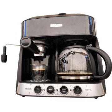 Espressor Combi 3 in 1 New Coffee Shot Del Caffe, 15 bar, 1.25 l, 1850 W, Functie spumare, Espressor si un filtru de cafea in acelasi aparat (Negru/Argintiu) Espressor Combi 3 in 1 New Coffee Shot Del Caffe, 15 bar, 1.25 l, 1850 W, Functie spumare, Espressor si un filtru de cafea in acelasi aparat (Negru/Argintiu)