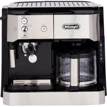 Espressor combi De'Longhi BCO421.S, 1750 W, 1.4 l, 15 bar, pompa espresso si filtru cafea, 10 cesti (Negru/Argintiu)