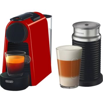 Espressor de cafea Nespresso by De'Longhi Essenza Mini Red + Aparat pentru spumare lapte Aeroccino 3, 1260W, 19bar, 0.6L, Rosu