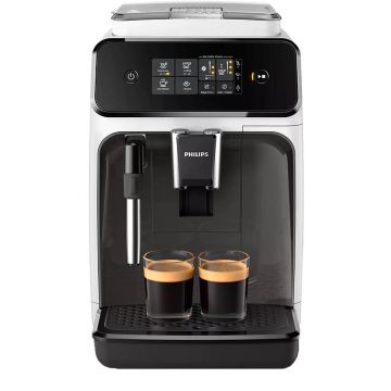 Espressor de cafea Philips automat EP1223/00 Seria 1200, 1500W, 15 bar, sistem clasic de spumare, 2 bauturi, afisaj tactil, optiune 2 cesti, 12 setari macinare, rasnita ceramica, Alb, 1.8L