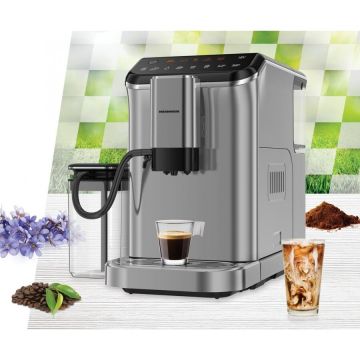 Espressor Automat Genesis HEMA-D20DGREY 1.5L 20Bar Panou Touch Control Recipient Spumare Lapte 1350W Argintiu