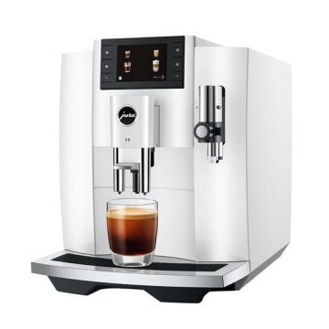 Espressor automat Jura E8, 1450 W, Rezervor 1.9 l, Recipient boabe cafea 280 g, 10 setari intensitate, Rasnita incorporata (Alb)