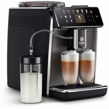 Espressor automat Philips Saeco GranAroma SM6582 10, 16 bauturi, Ecran TFT color, 6 profiluri utilizator, filtru AquaClean, Rasnita ceramica, Argintiu Negru