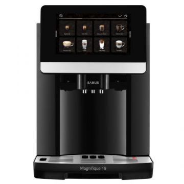 Espressor automat Samus Magnifique 19, 1450 W, 19 bari, Ecran IMD 7inch, Rezervor apa 1.7l, 20 tipuri bauturi, Rasnita incorporata, Capacitate boabe 250 gr (Negru)
