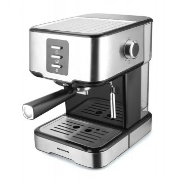 Espressor manual Heinner Brassile HEM-850IXBK – 15 bar, 1.5 L, spumator lapte, inox/negru