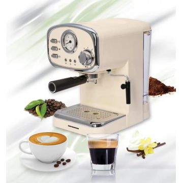 Espressor manual Heinner HEM-1100CR – 15 bar, rezervor 1.25 L, filtru dublu inox, termometru, crem