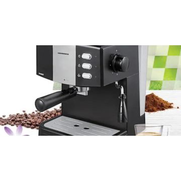 Espressor manual Heinner HEM-850BKSL – 15 bar, rezervor 1.5 L, filtru dublu inox, spumator lapte, negru/argintiu