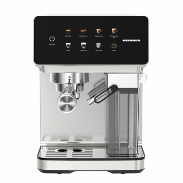 Espressor manual HEINNER HEM-LK20DMLK, 1350 W, 20 bar, Pompa Ulka, Ecran digital si control touch, Rezervor 1.6 l, Rezervor lapte 0.5 l (Inox)