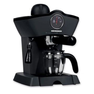 Espressor manual Heinner Retro Effect HEM-200BK – 800 W, 3.5 bar, 250 ml, termometru frontal, negru