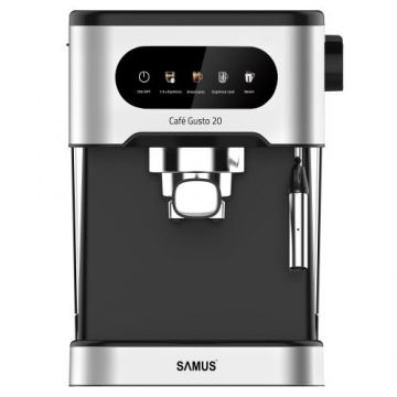 Espressor manual Samus CAFE GUSTO 20, 1350 W, 20 bar, Rezervor 1.5 l, 5 optiuni, Abur (Negru/Inox)