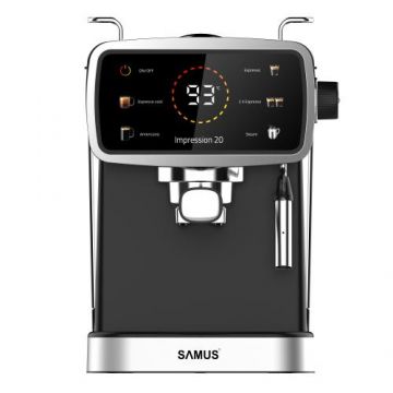 Espressor manual Samus IMPRESSION 20, 1350 W, 20 bari, Duza abur, Rezervor 1.5 l, 5 bauturi (Negru/Inox)