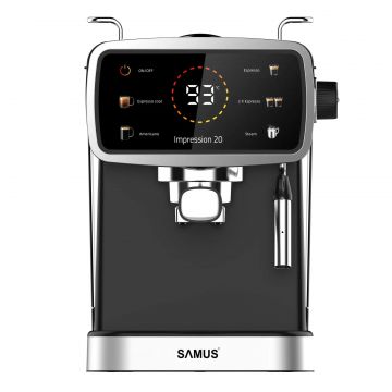 Espressor Samus Impression 20, 20 Bari, 5 Optiuni Cafea, Touch Control, Rezervor Apa 1.5L, 1350W, Ecran Afisare Temperatura Apa, Sistem Electronic de Încălzire, Negru