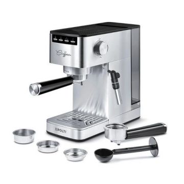 Polti Coffea P10S espressor de cafea pentru espresso si cappuccino, compatibila cu cafea macinata si capsule E.S.E. de 44 mm, Steamymilk pentru spumarea laptelui, rezervor detasabil de 1,3 l, 1450 W (Argintiu)